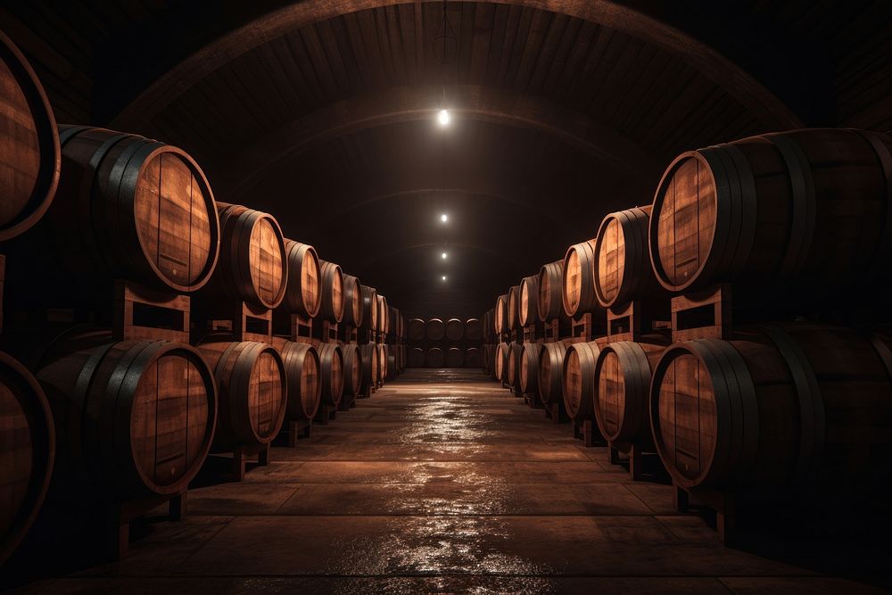 Tunnel room Wine barrels wine architecture. AI generated Image by rawpixel.