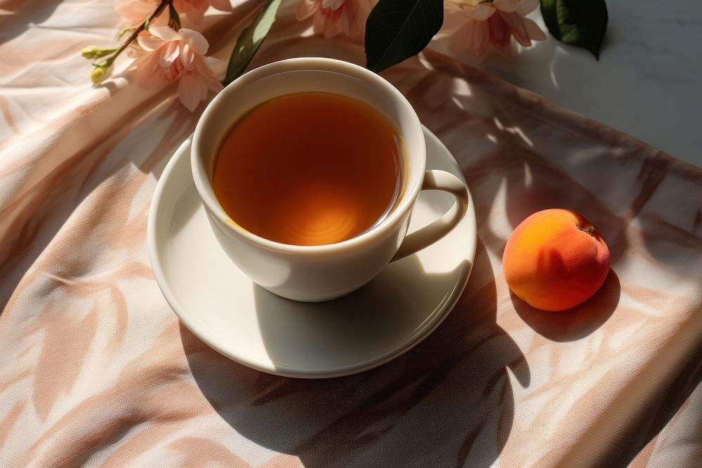 Peach tea cup drink plant. AI generated Image by rawpixel.