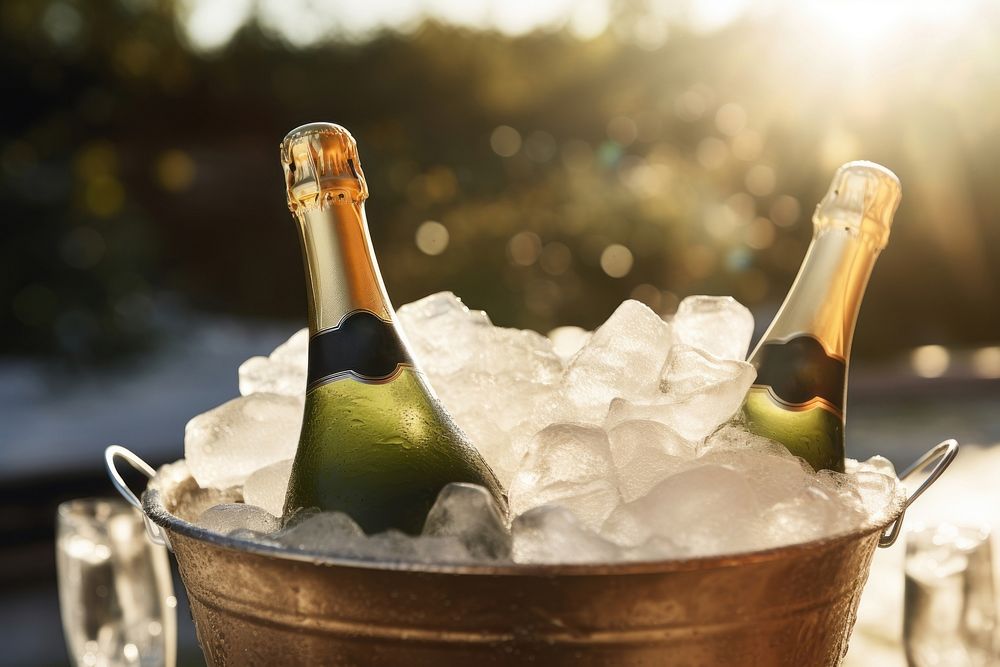 Champagne on ice, sunny day. .