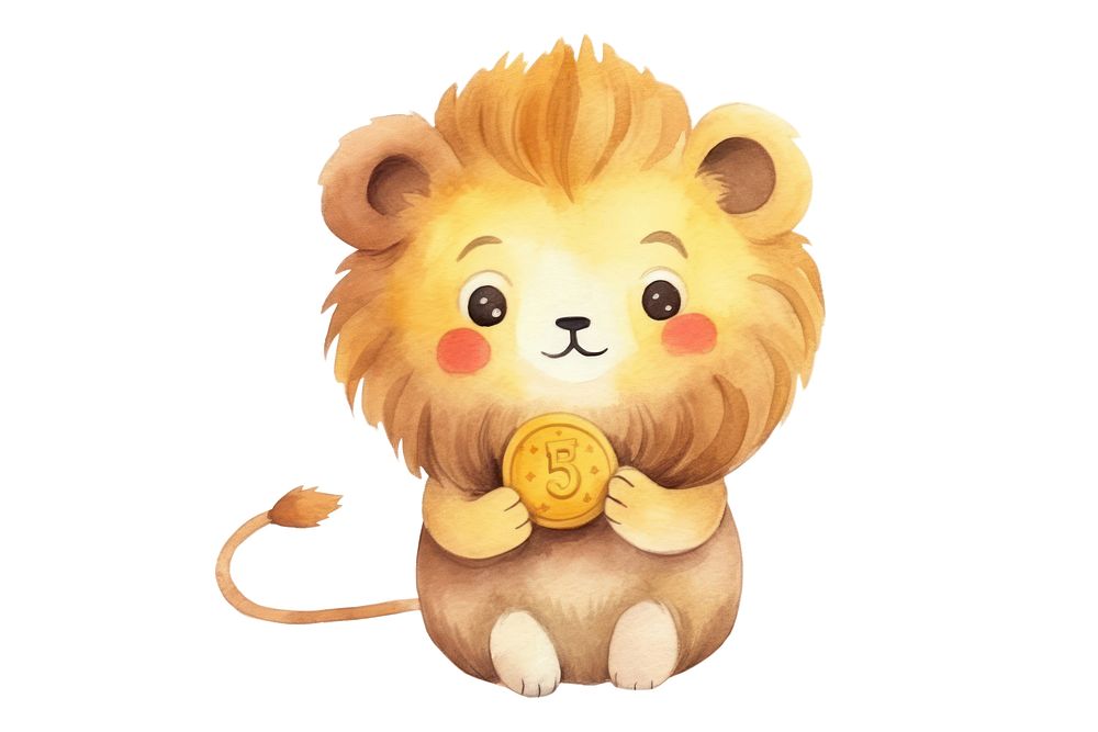 Cute lion holding gold us coin animal cartoon mammal. AI generated Image by rawpixel.