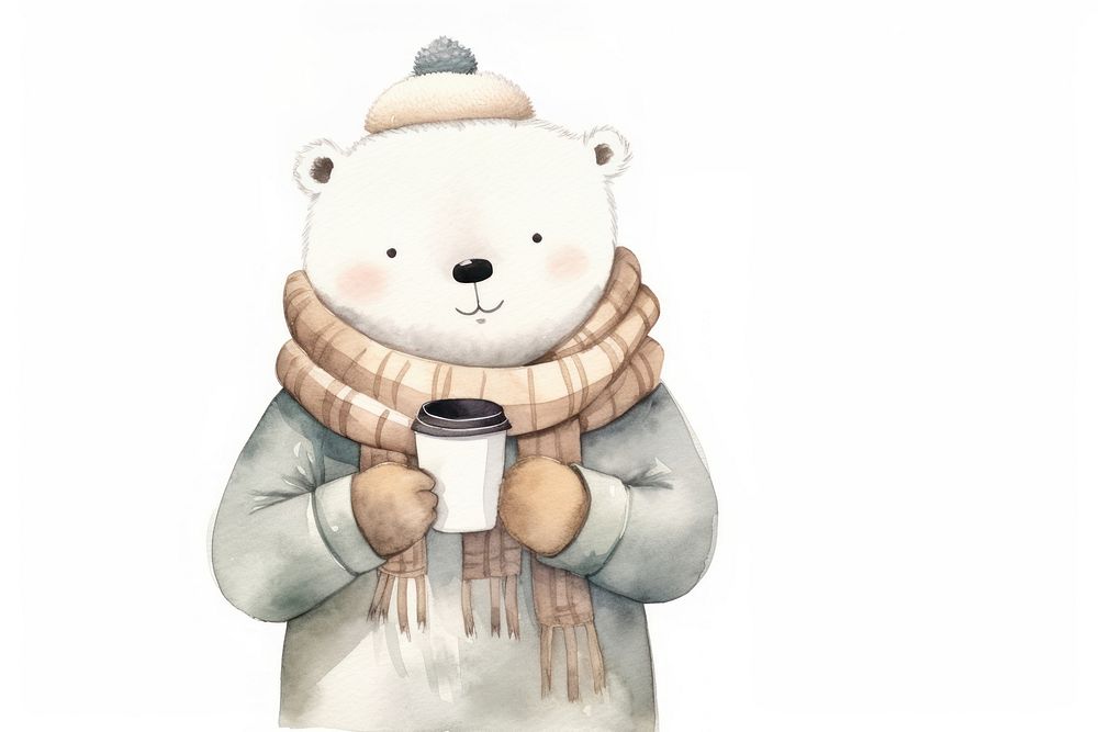 Polar bear wearing a winter outfit snowman cartoon cute. AI generated Image by rawpixel.