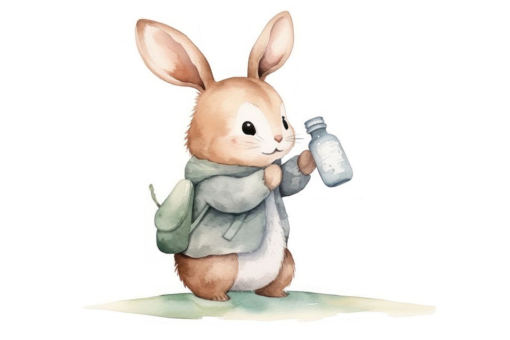 Rabbit drinking water bottle animal cartoon mammal. 