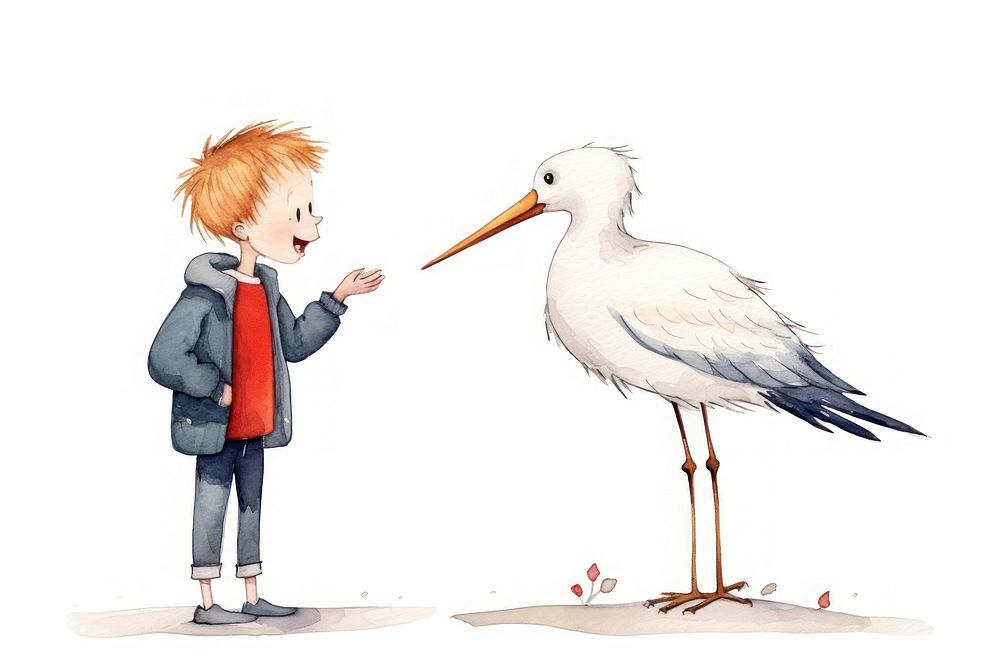 Stork protects boy animal cartoon stork. AI generated Image by rawpixel.