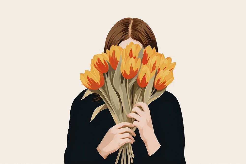 Tulip bouquet portrait holding flower. AI generated Image by rawpixel.