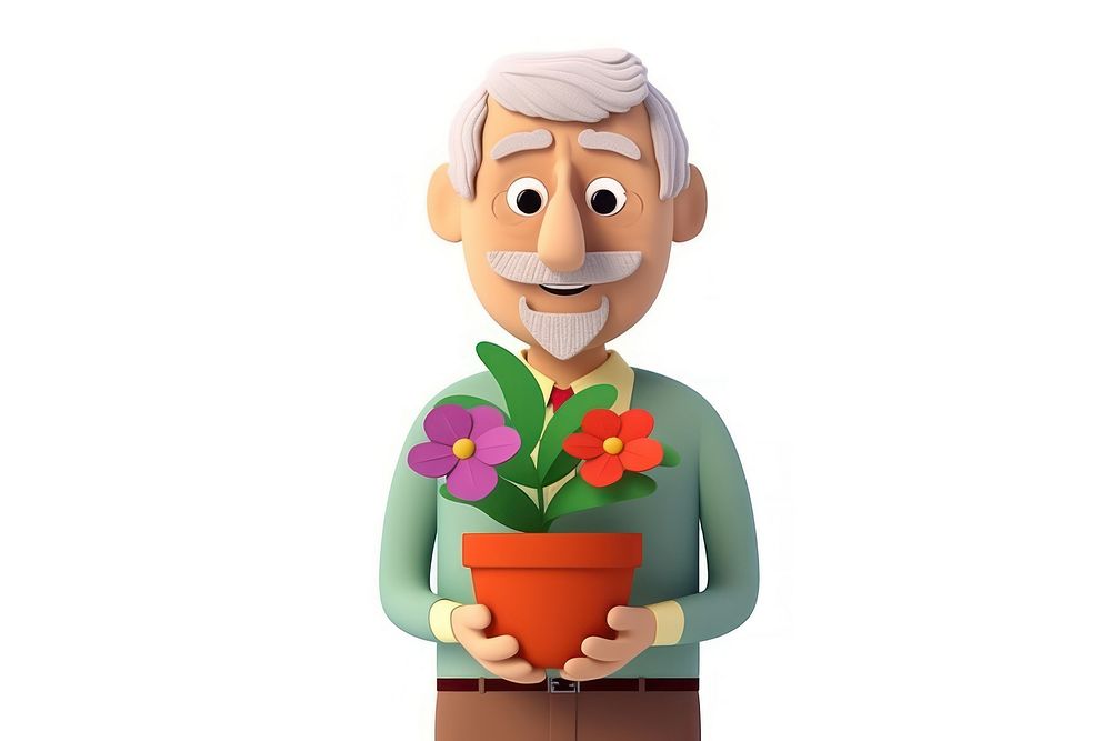 Senior man flower cartoon plant. 