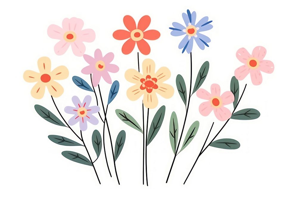 Flower bouquet doodle pattern plant white background. AI generated Image by rawpixel.