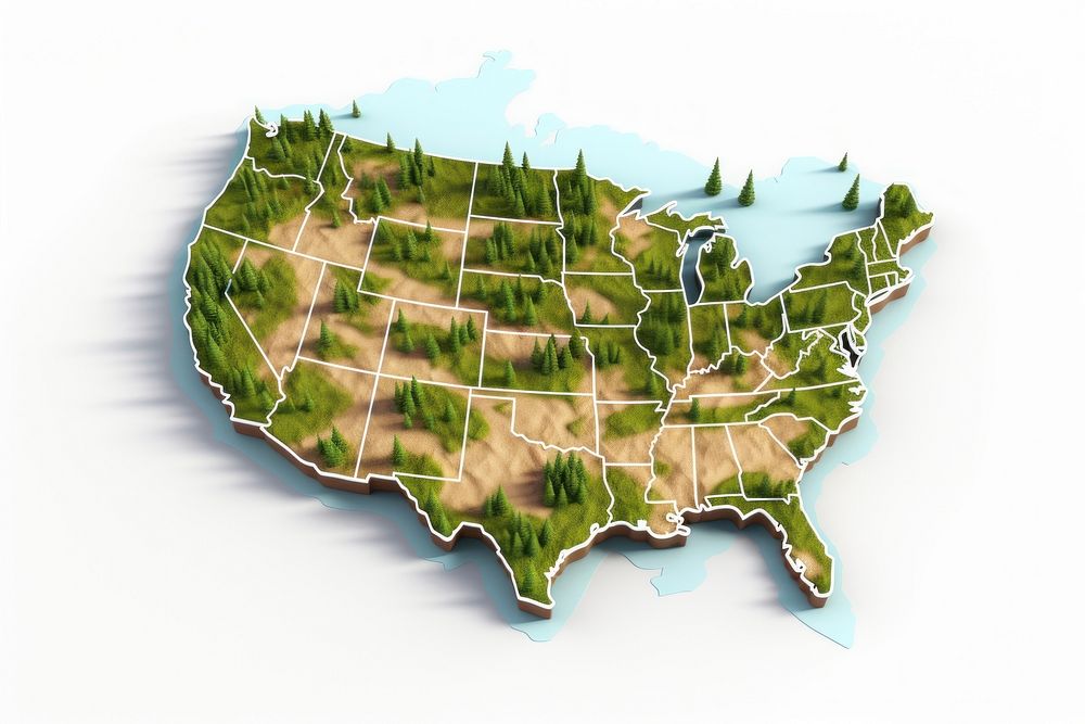 3d isometric american map outdoors plant. AI generated Image by rawpixel.
