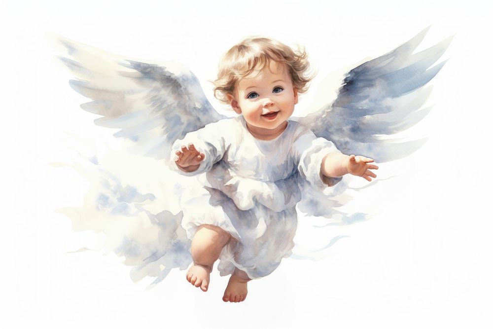 Angel baby portrait flying. AI generated Image by rawpixel.