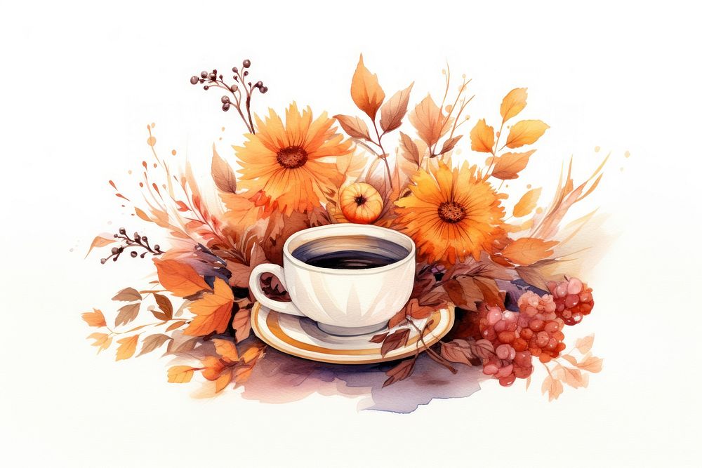 Painting saucer coffee flower. AI generated Image by rawpixel.