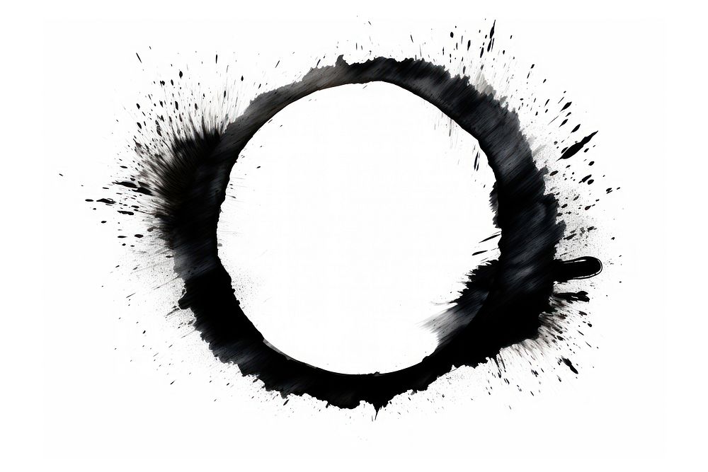 A black circle japanese brush stroke white background splattered monochrome. 