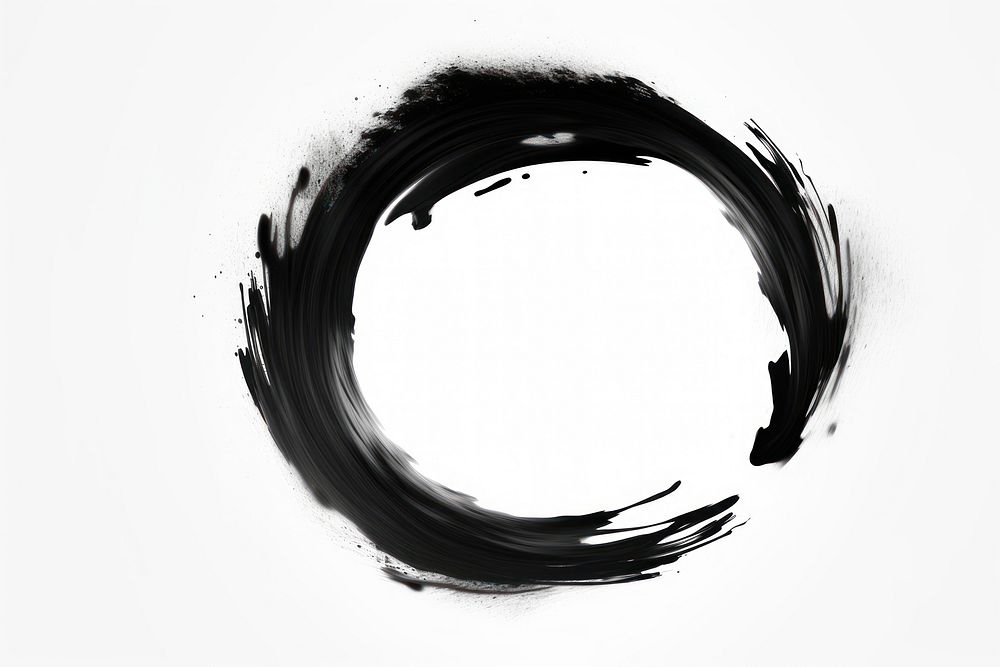 A black circle japanese brush stroke white background splattered monochrome.