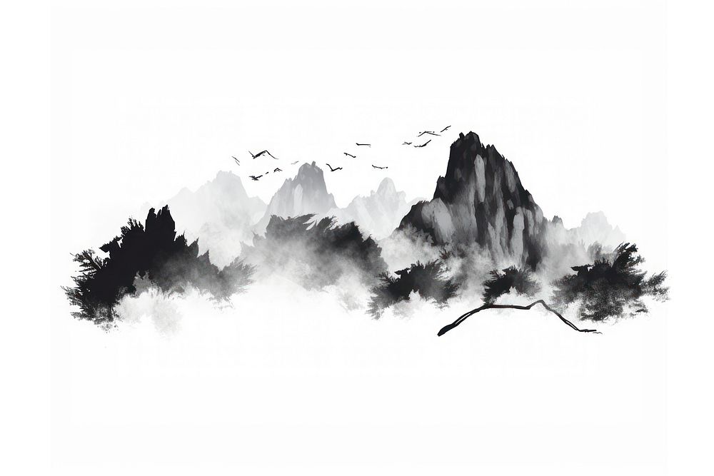 Mountain drawing nature sketch. 