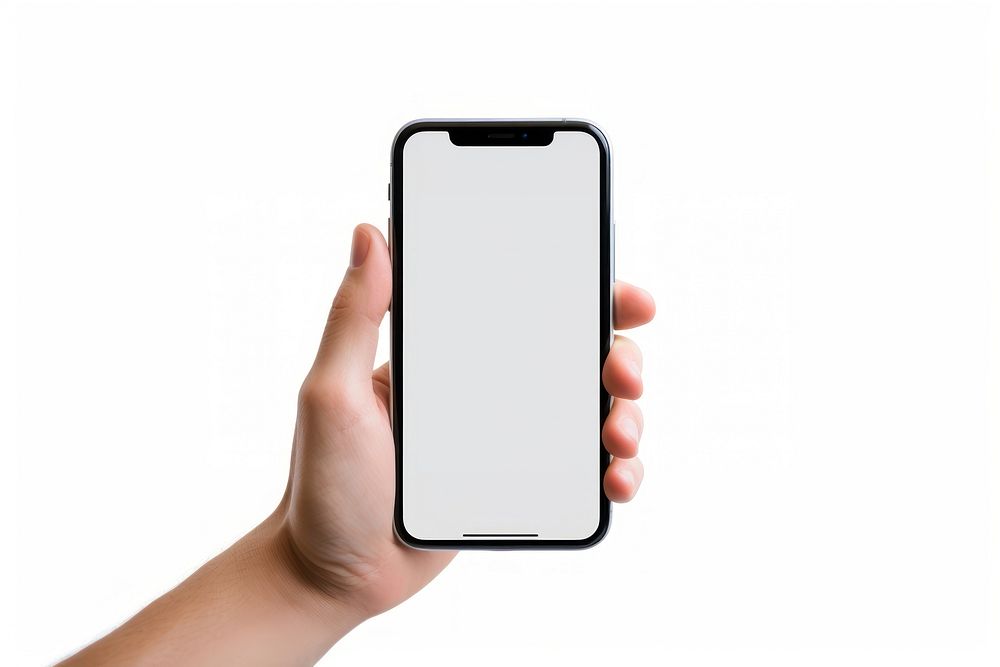 Screen phone hand white background. AI generated Image by rawpixel.