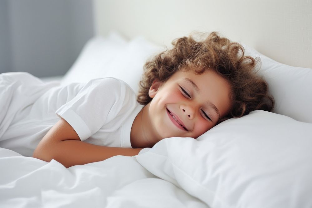 Sleeping blanket smile happy. AI generated Image by rawpixel.