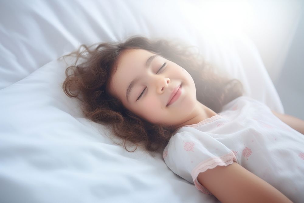 Sleeping portrait blanket smile. AI generated Image by rawpixel.
