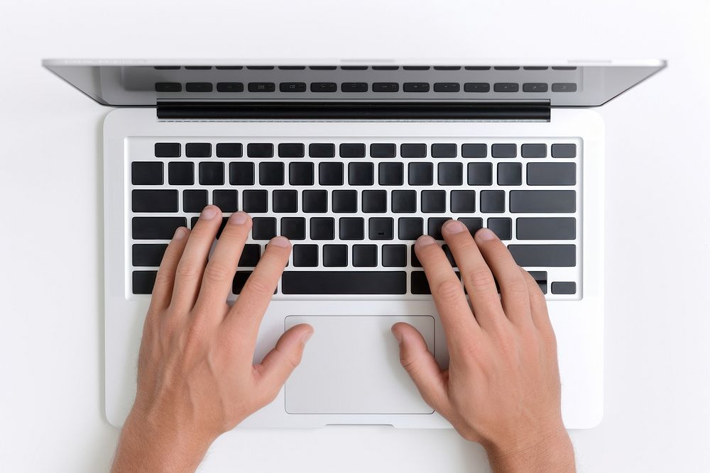 Laptop computer typing hand. 