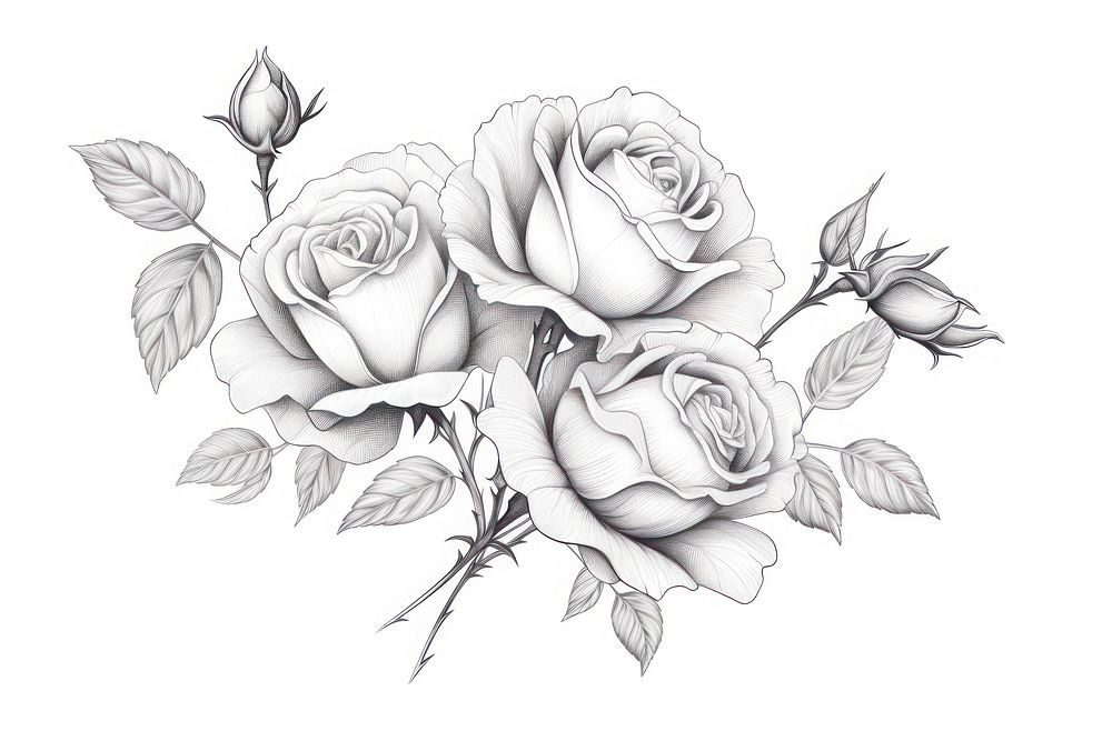 Drawing sketch rose flower. AI generated Image by rawpixel.