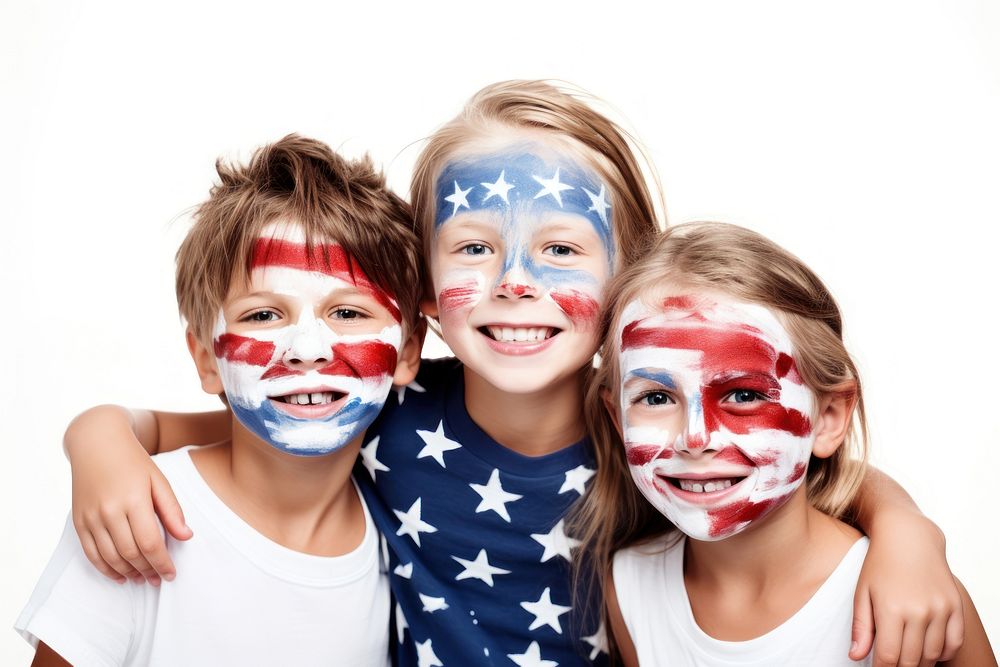 American flag face paint children portrait. 