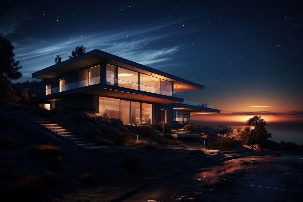House night sky architecture. AI generated Image by rawpixel.