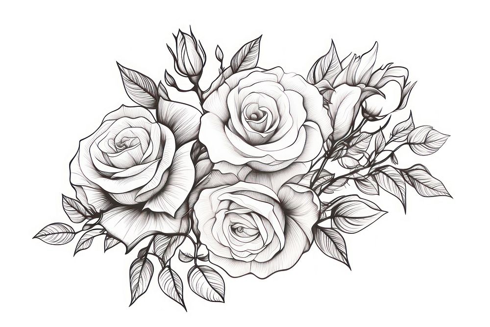 Drawing sketch rose pattern. AI generated Image by rawpixel.
