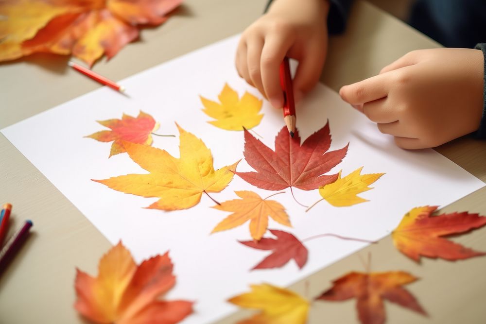 Autumn leaves plant craft paper. 