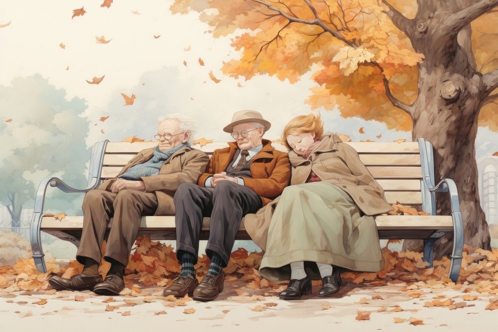 Autumn Park bench sitting autumn. AI generated Image by rawpixel.