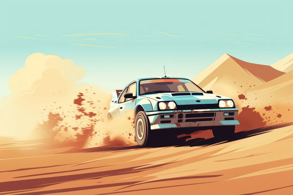 Sandy rally vehicle desert sports. AI generated Image by rawpixel.