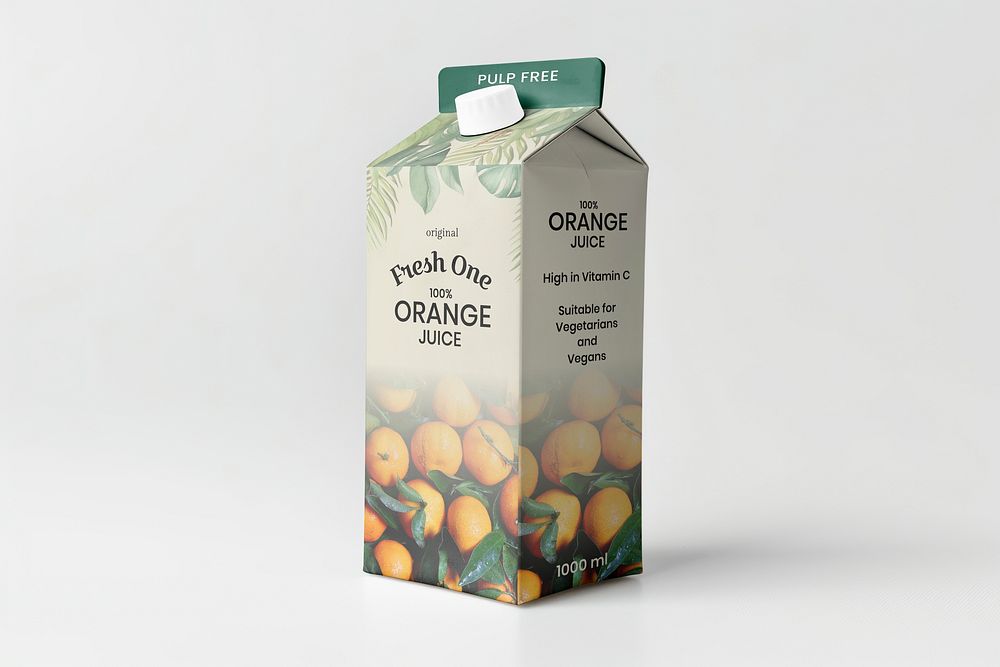 Juice carton mockup, drink packaging psd