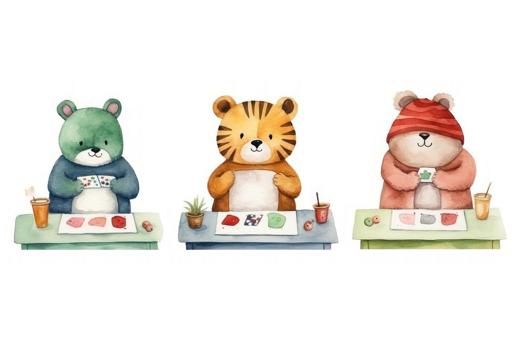 Animals character playing game cartoon toy white background. AI generated Image by rawpixel.