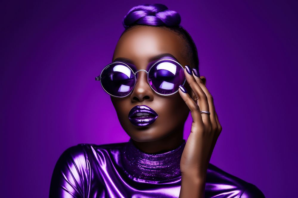 Female model sunglasses purple lipstick. AI generated Image by rawpixel.