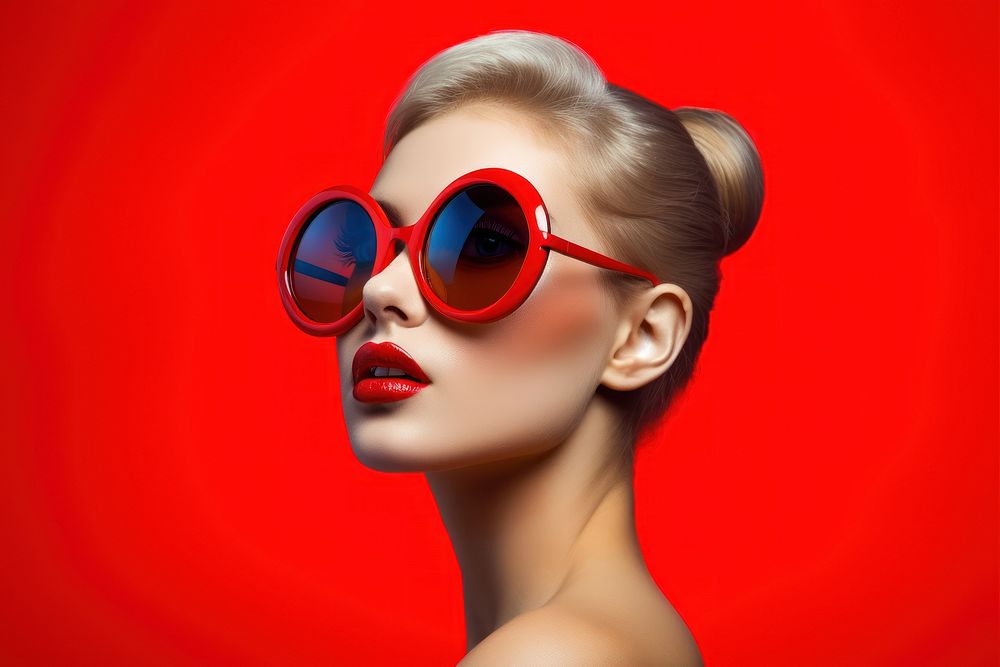 Glamorous female model sunglasses lipstick portrait. 