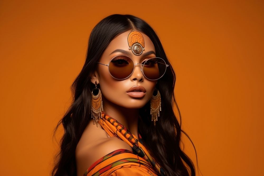 Native American glamorous female model sunglasses necklace portrait. AI generated Image by rawpixel.