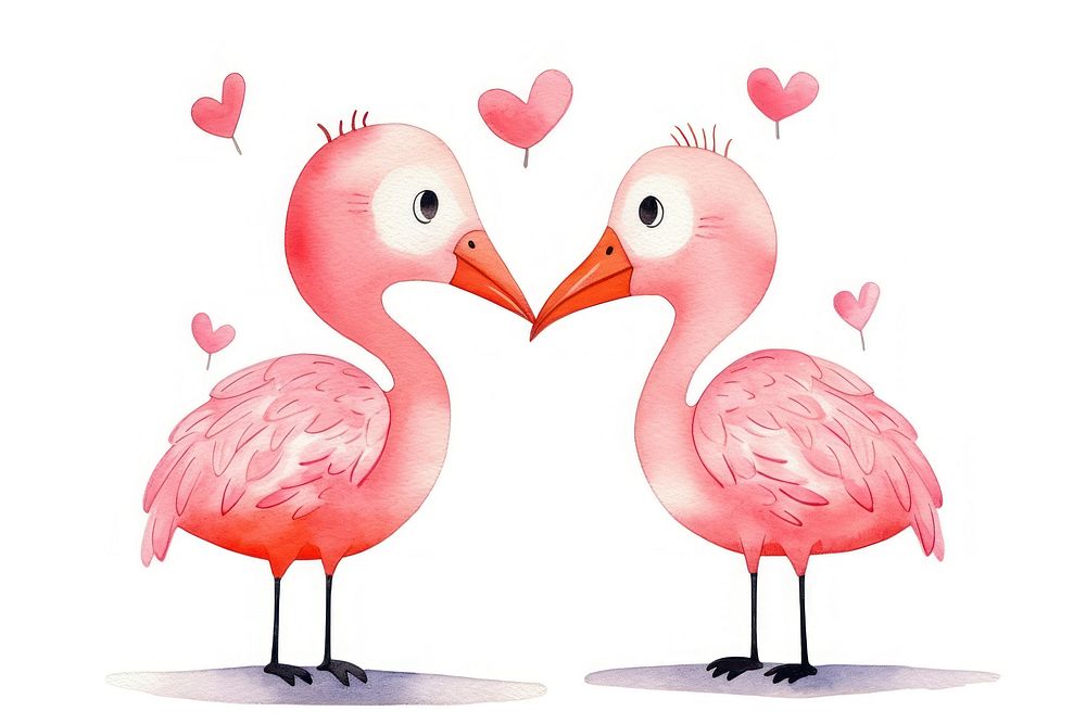Couple Flamingos flamingo animal cartoon. AI generated Image by rawpixel.