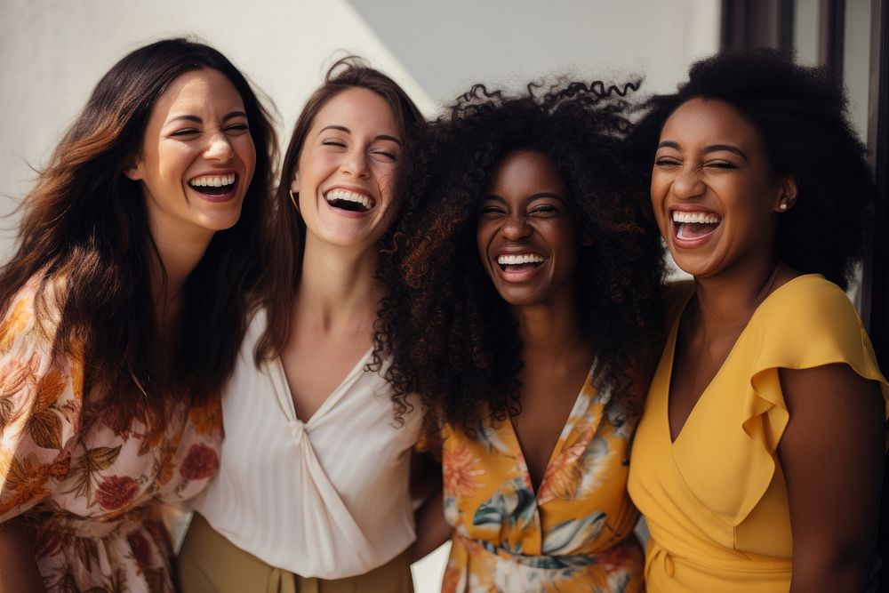 Different race women laughing adult smile. AI generated Image by rawpixel.