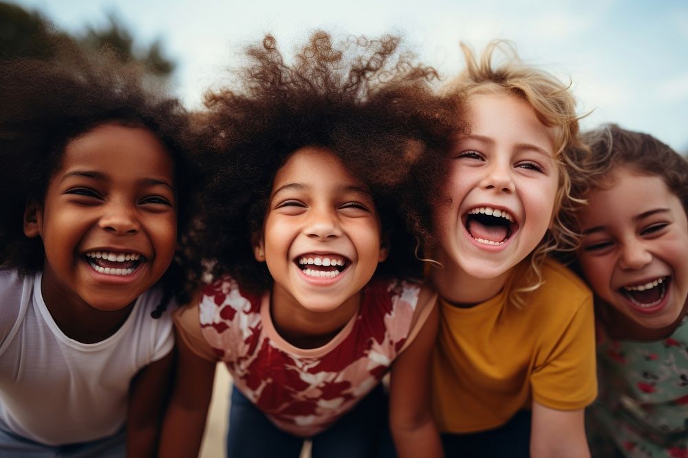 Different race kids laughing togetherness celebration. AI generated Image by rawpixel.