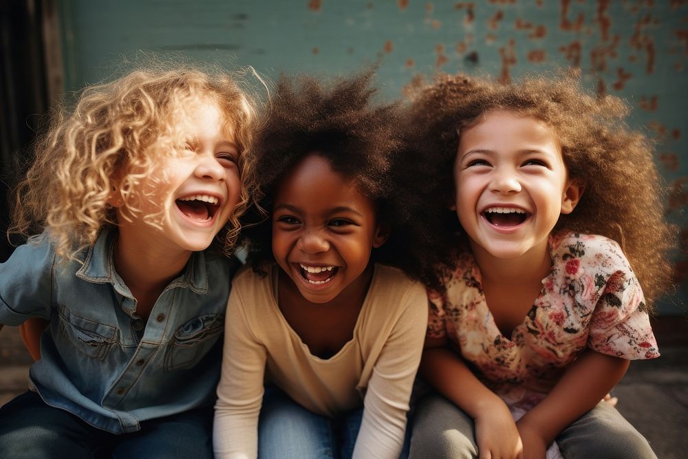 Different race kids laughing baby togetherness. AI generated Image by rawpixel.