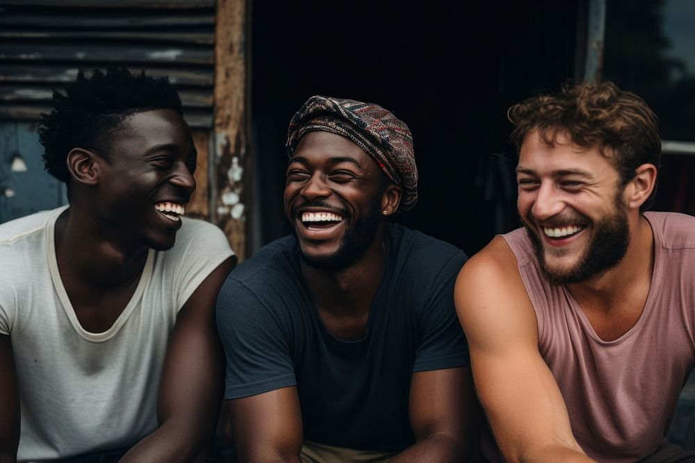 Different race men laughing adult smile. AI generated Image by rawpixel.