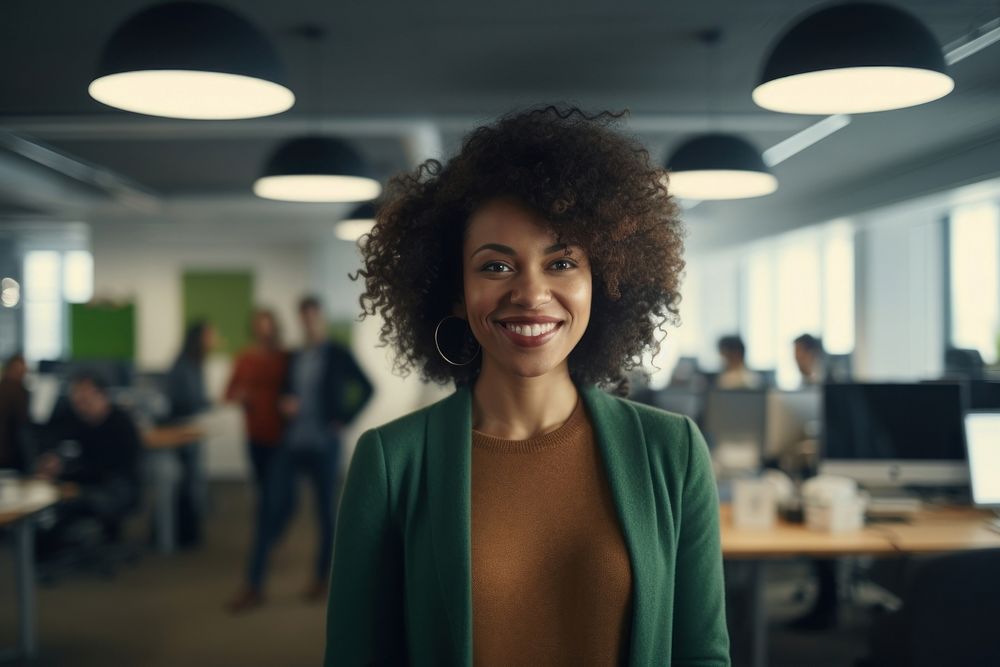 Mixed-race african gorgeous woman portrait smiling office. AI generated Image by rawpixel.