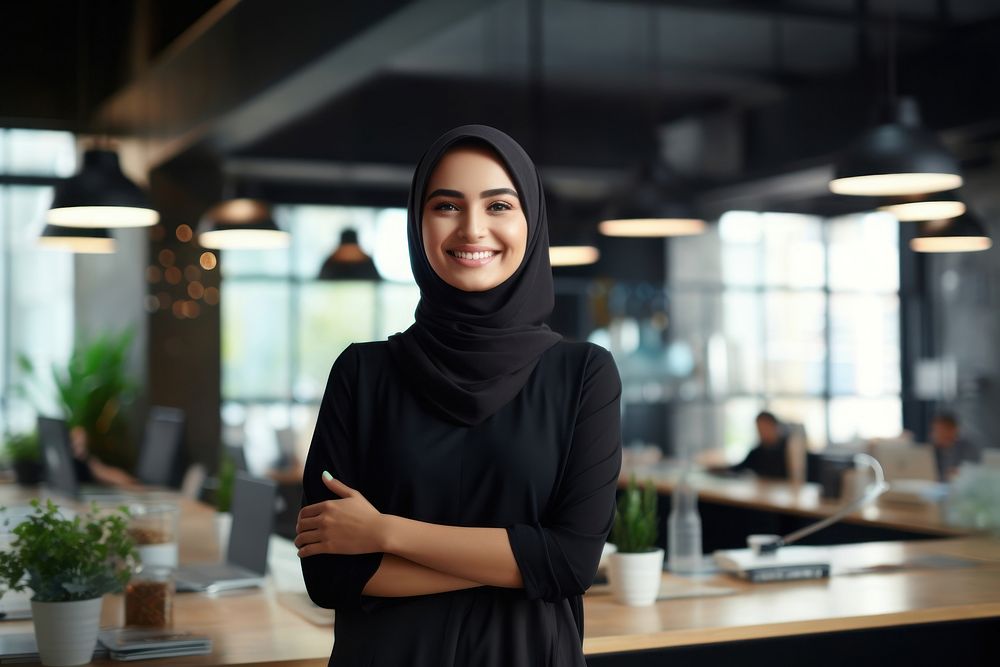 Middle East gorgeous woman smiling adult hijab. AI generated Image by rawpixel.