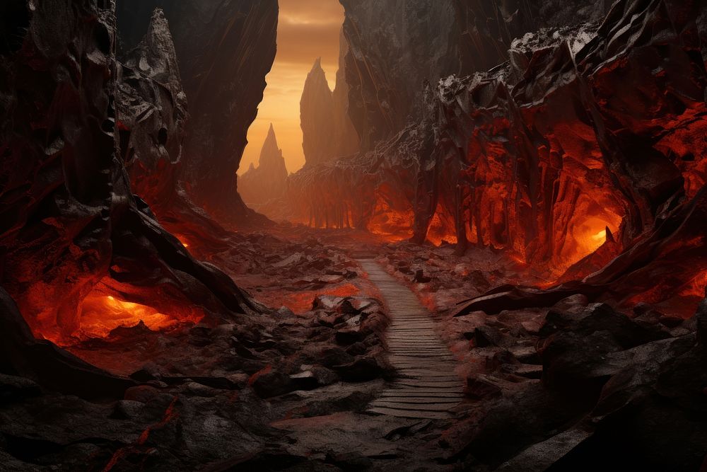 Volcanic lair lava landscape mountain. AI generated Image by rawpixel.