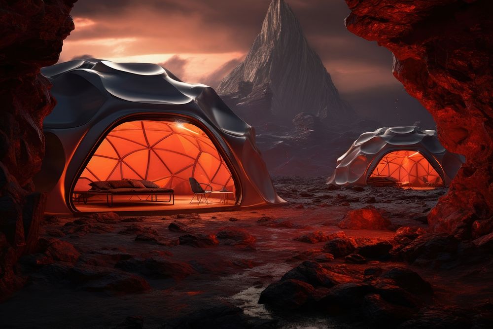 Tent architecture landscape mountain. AI generated Image by rawpixel.