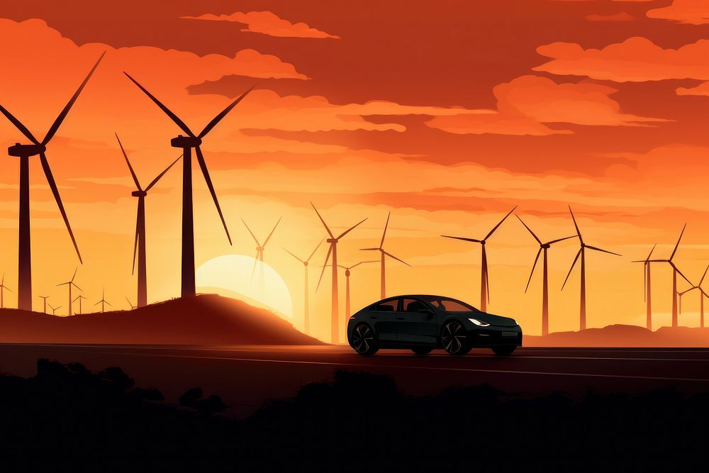 Turbine car silhouette windmill. AI generated Image by rawpixel.