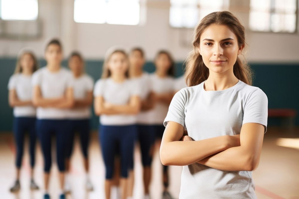 School gym exercising happiness. 