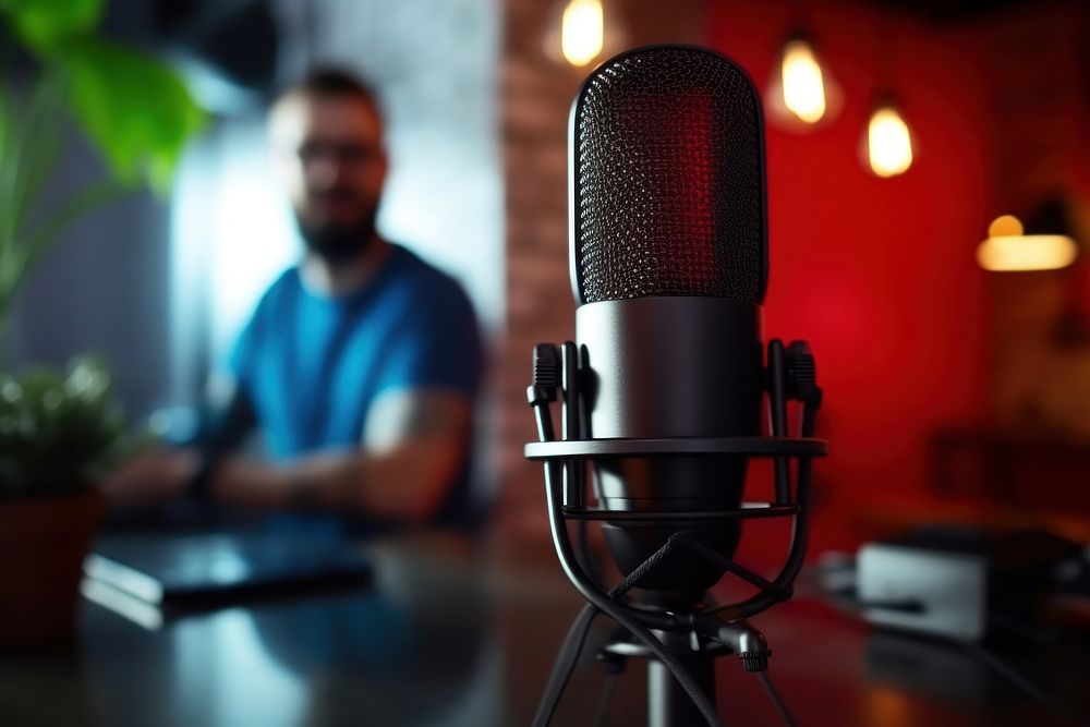 Influencer microphone recording studio. AI generated Image by rawpixel.