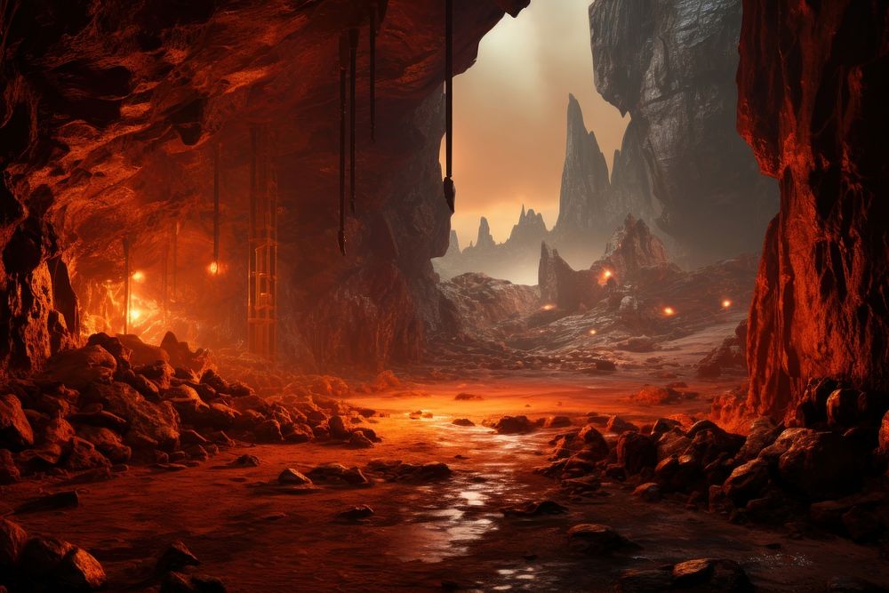Volcanic lair landscape nature cave. AI generated Image by rawpixel.
