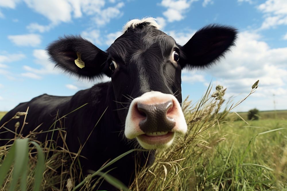 Black cow livestock outdoors mammal. 