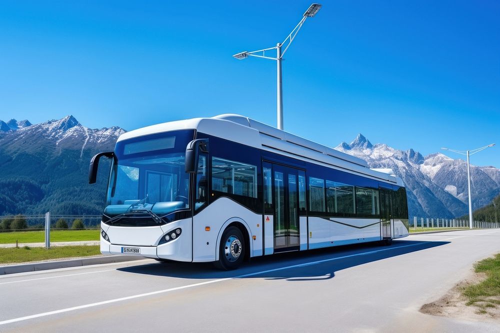 Bus vehicle blue sky. AI generated Image by rawpixel.