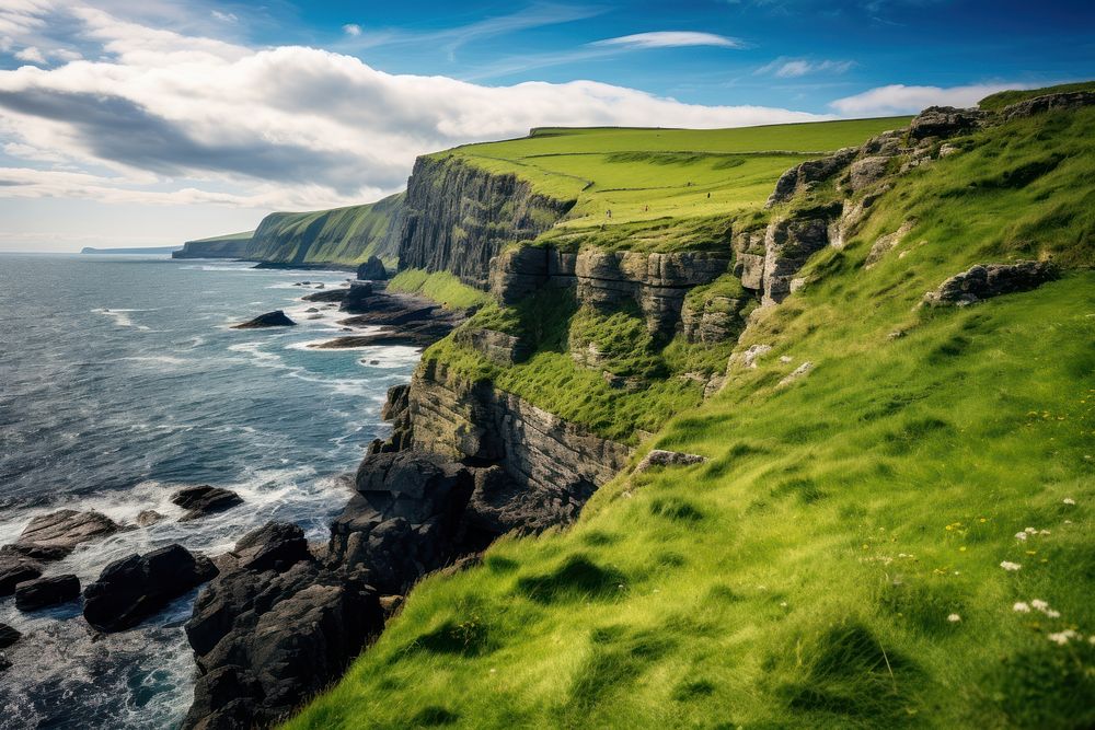 Sea cliffs sea promontory landscape. AI generated Image by rawpixel.