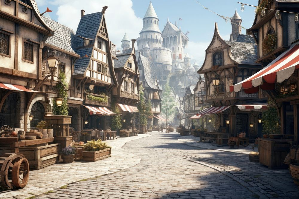 Medieval marketplace street outdoors alley. AI generated Image by rawpixel.