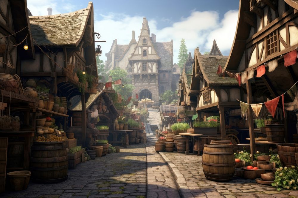 Medieval marketplace street landscape outdoors. AI generated Image by rawpixel.